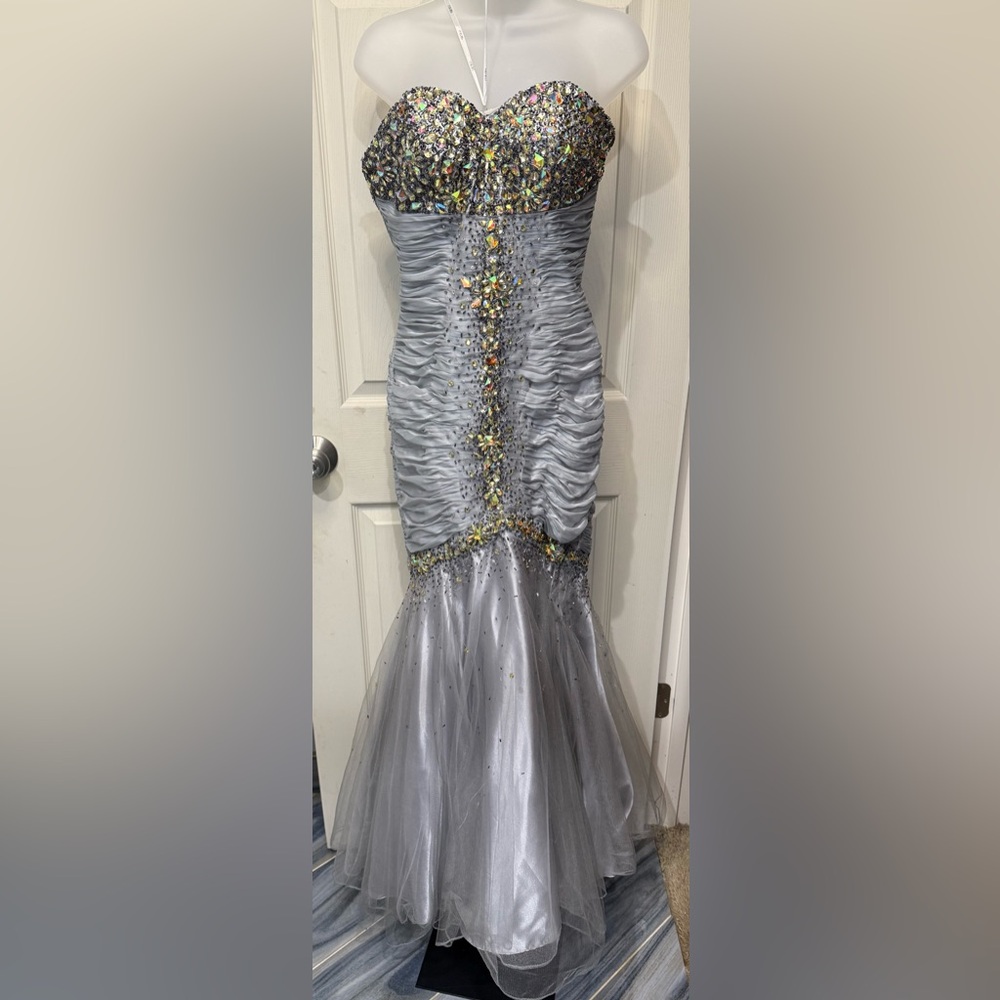 *Prom* Colors Dress 0798 Silver Strapless Rhinestone Sequin Mermaid Formal Gown